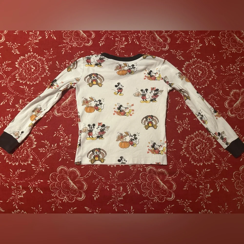 Pottery Barn Kids x Mickey & Minnie Thanksgiving Pajama Top Kids Sz 8 Organic‎